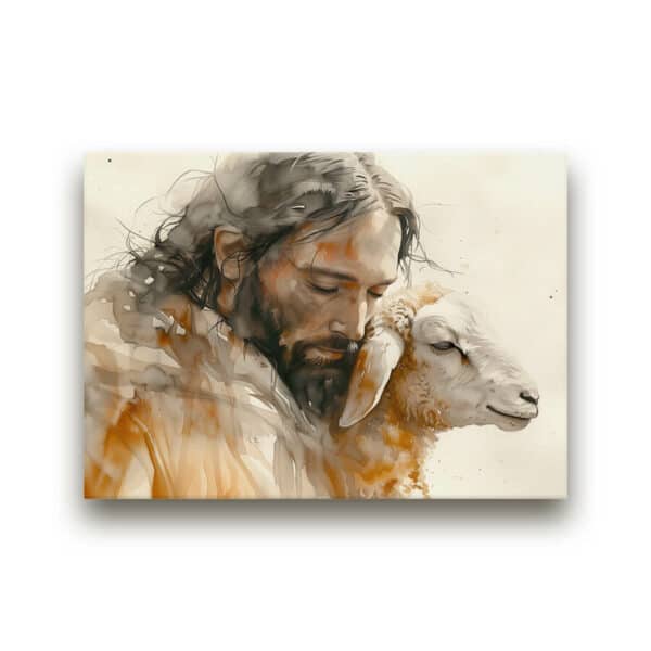 Jesus-and-the-Lamb-2-Mounted-Canvas-1