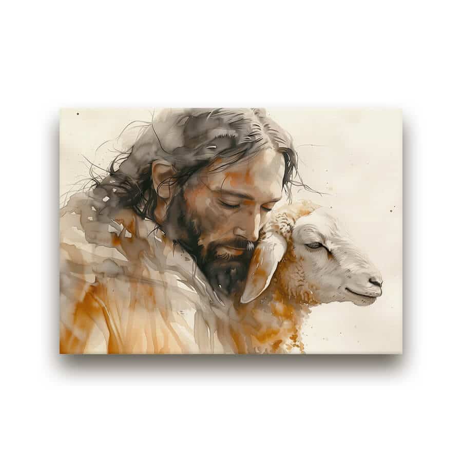 Jesus-and-the-Lamb-2-Mounted-Canvas-1