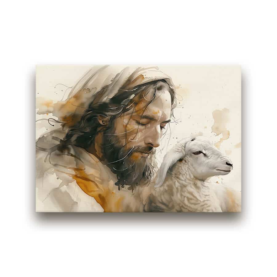 Jesus-and-the-Lamb-3-Mounted-Canvas-1
