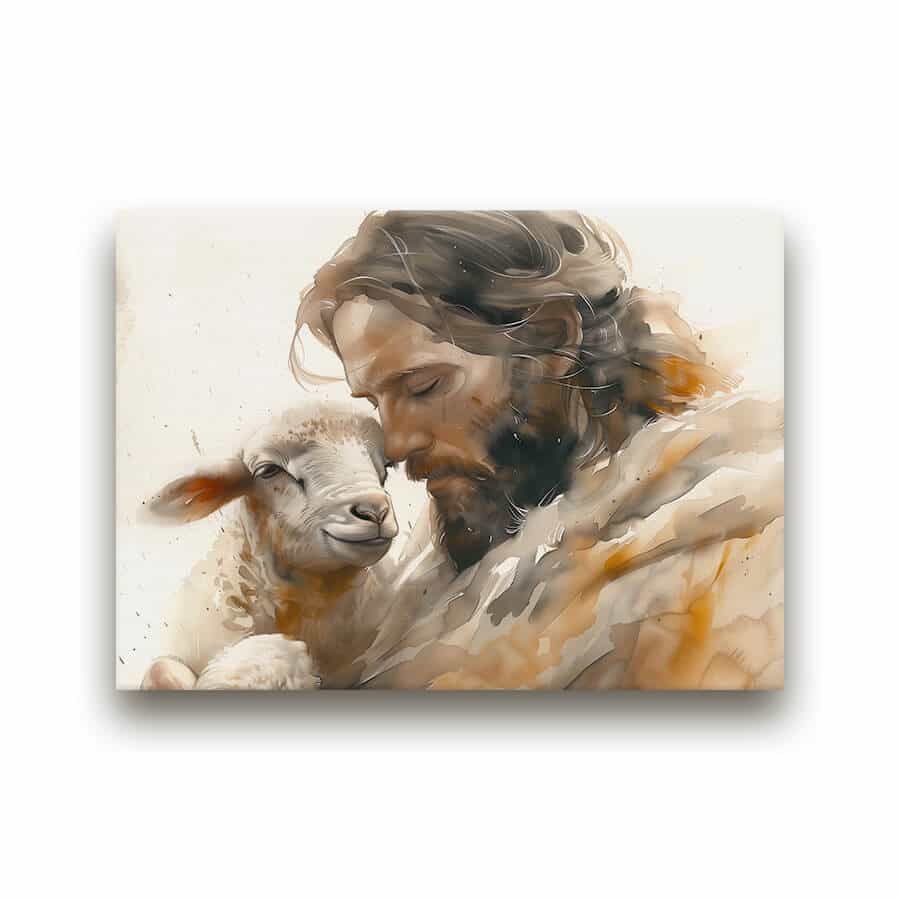Jesus-and-the-Lamb-4-Mounted-Canvas-1