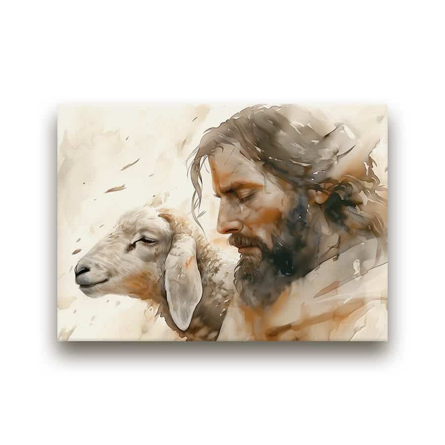 Jesus-and-the-Lamb-Mounted-Canvas-1